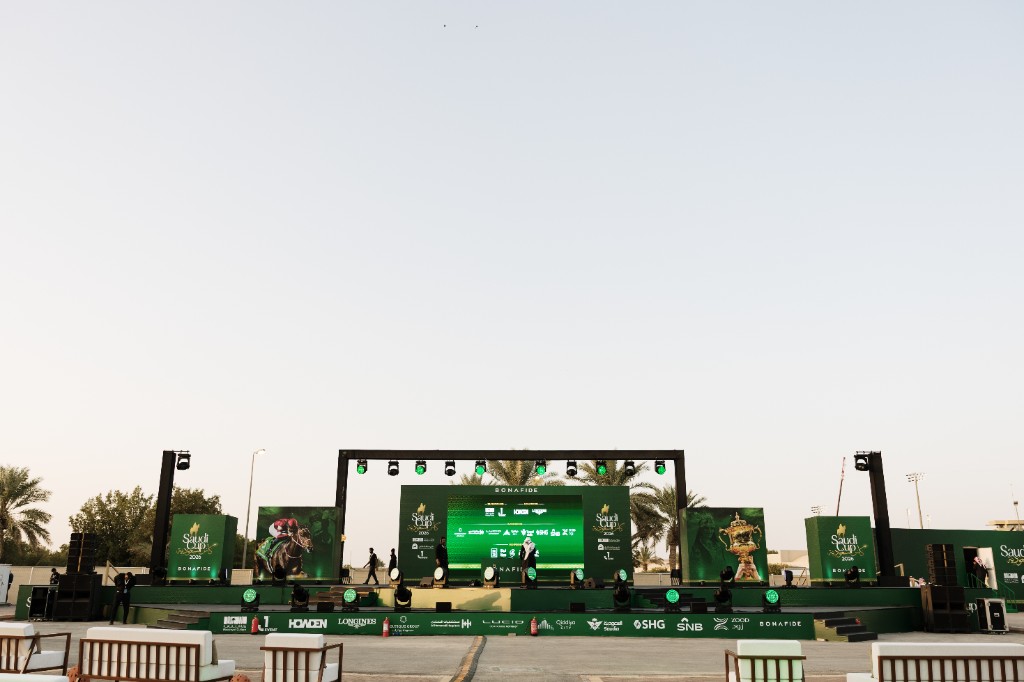 Saudi Cup 2026 — main stage with LED screens at the King Abdulaziz Racecourse